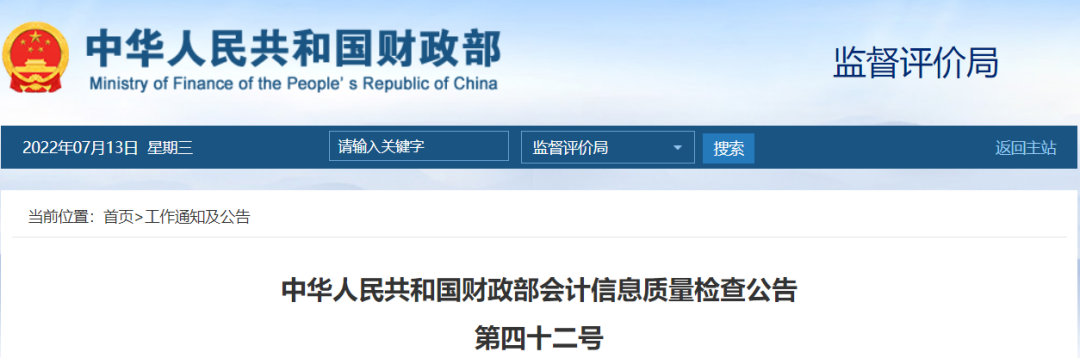 中华人民共和国财政部会计信息质量检查公告第四十二号